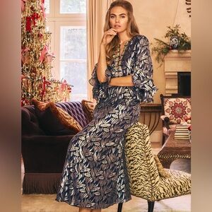 Lilly Pulitzer Bellina Silk maxi caftan dress metallic embellishments rhinestone